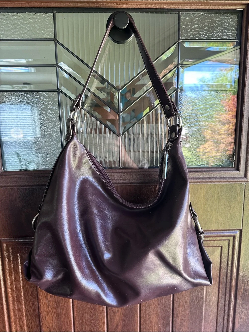 Vintage Tommy Hilfiger Brown Leather Hobo Bag Contrast Stitch Slouchy Y2K Purse